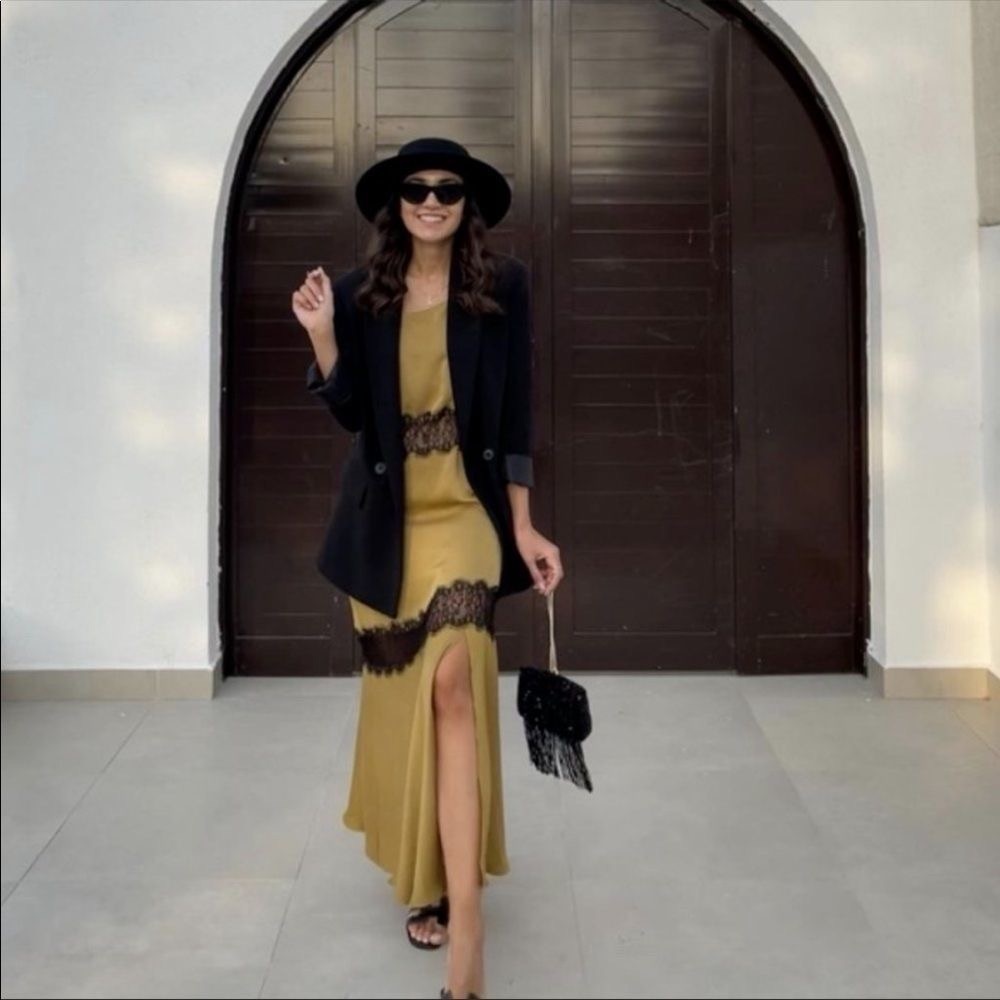 Zara combination slip dress olive green Small 1165/236